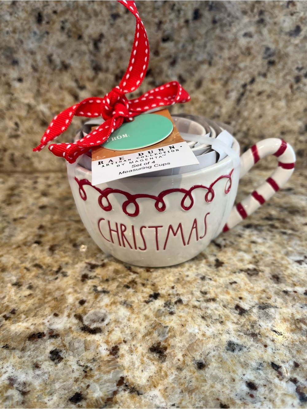 Rae Dunn White and Red 'CHRISTMAS' Ceramic Measuring Cup Set